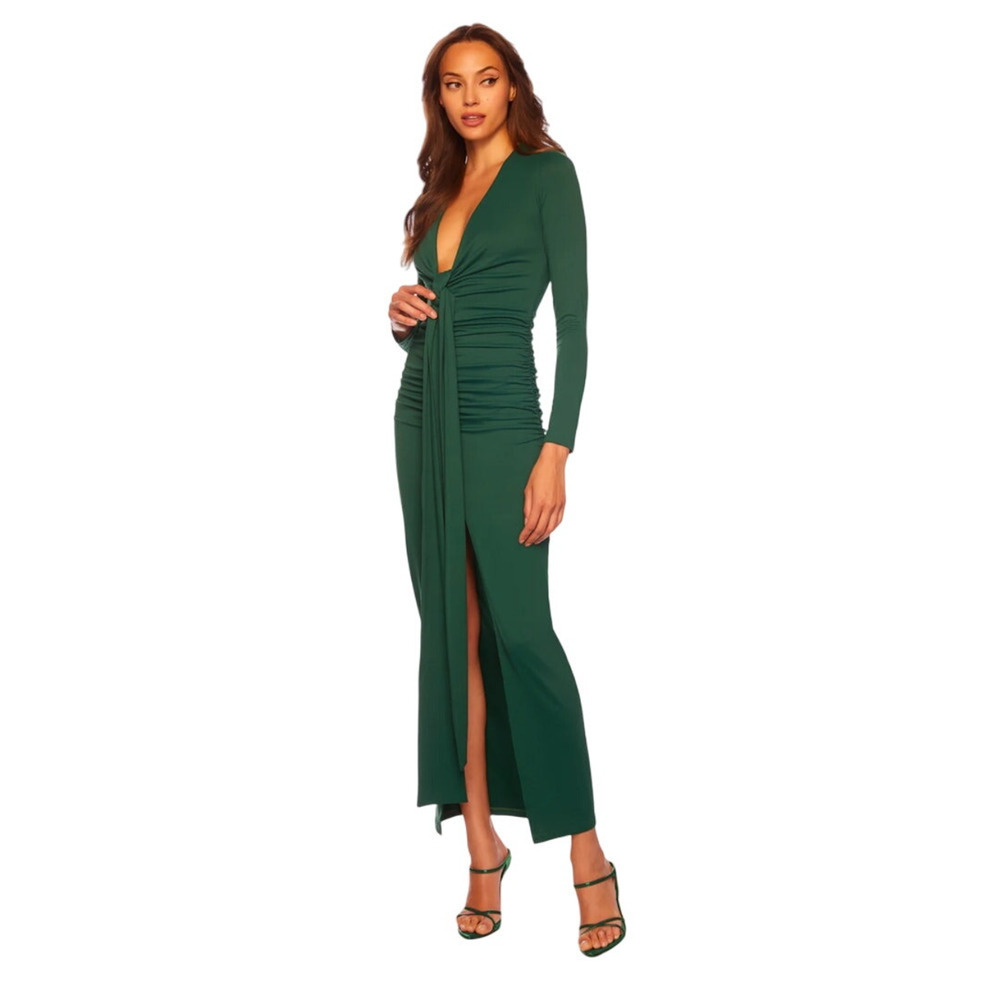 NWT Susana Monaco Green tuileries Ruched Draped Long Sleeve Maxi Dress Medium